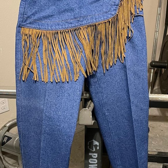 Retro WearWest  very Unique  high waist Jeans  7/8 with fringe apron attached - Picture 3 of 5